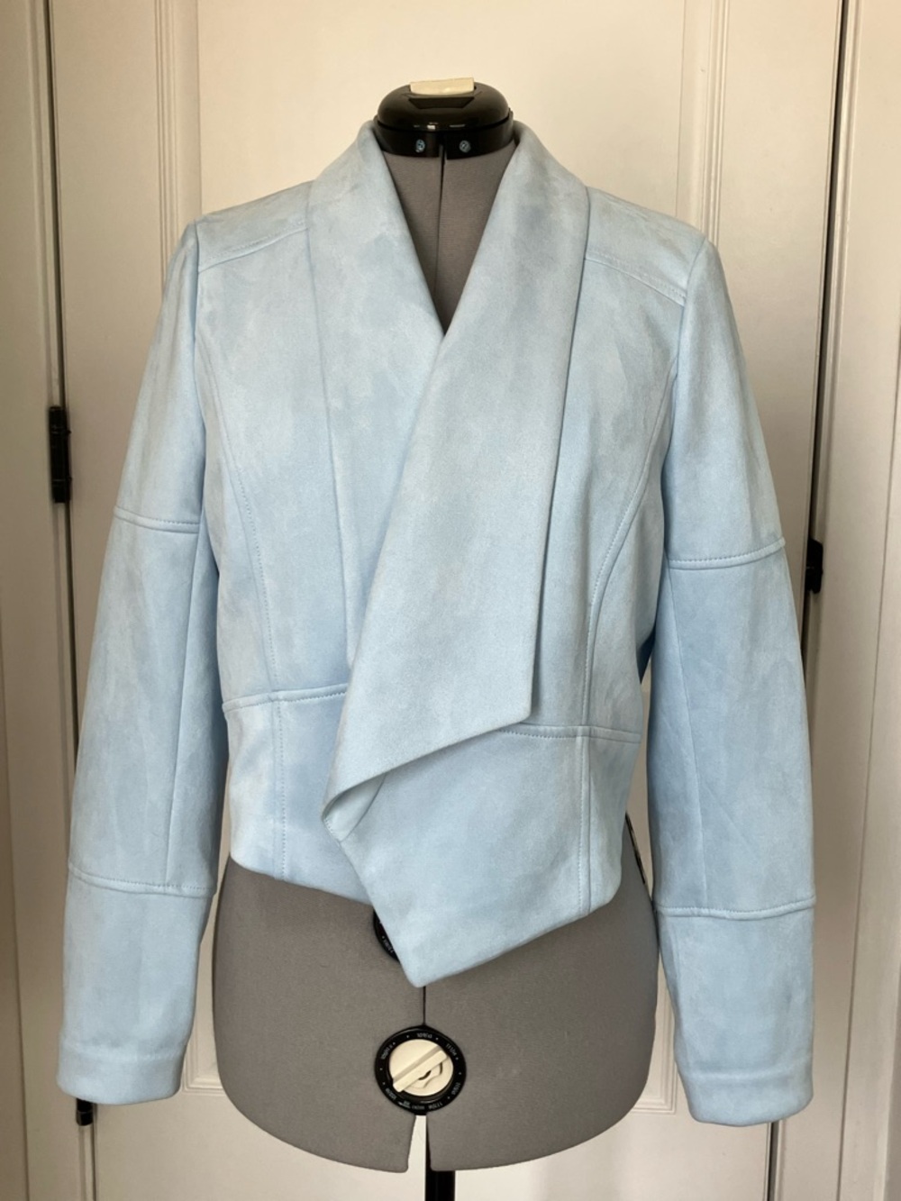 White House Black Market Light Blue Suede Draped Jacket